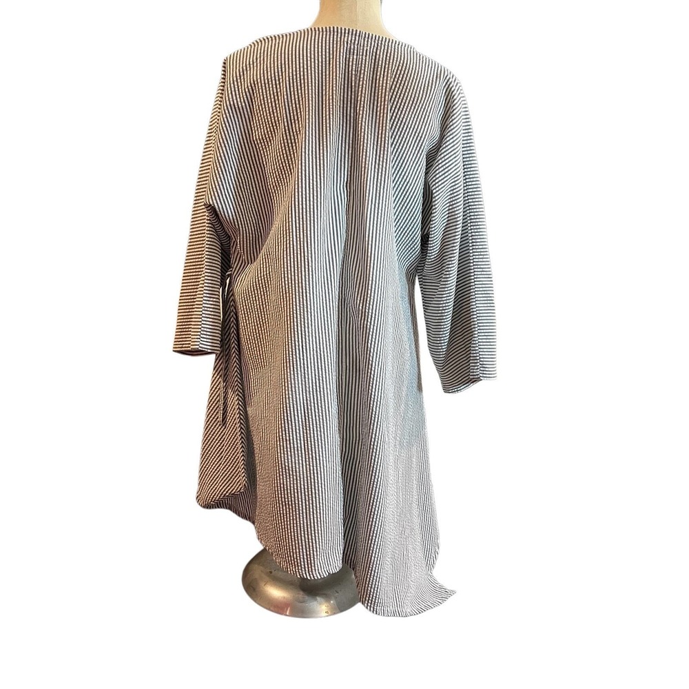 Striped Tie Front Cardigan Asymmetrical Lagenlook Boho Grunge Cover Up Size M - Picture 3 of 13